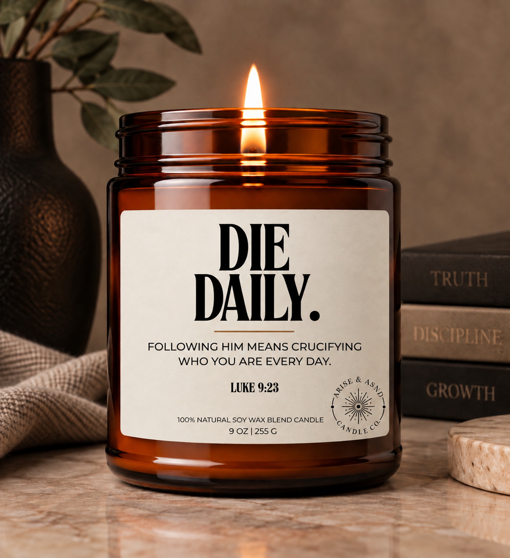 Die Daily Christian Scripture Candle, Luke 9:23, 9 oz Amber Jar