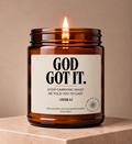 God Got It Christian Scripture Candle, 1 Peter 5:7, 9 oz Amber Jar