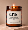 Repent Christian Scripture Candle, Acts 3:19, 9 oz Amber Jar
