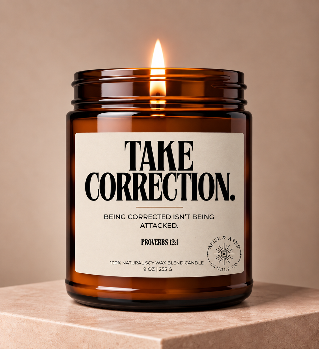 Take Correction Christian Scripture Candle, Proverbs 12:1, 9 oz Amber Jar