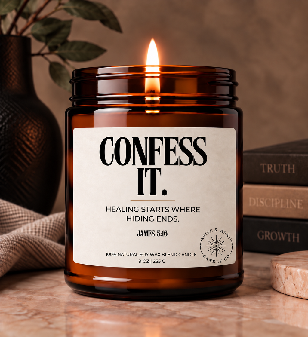 Confess It Christian Scripture Candle, James 5:16, 9 oz Amber Jar
