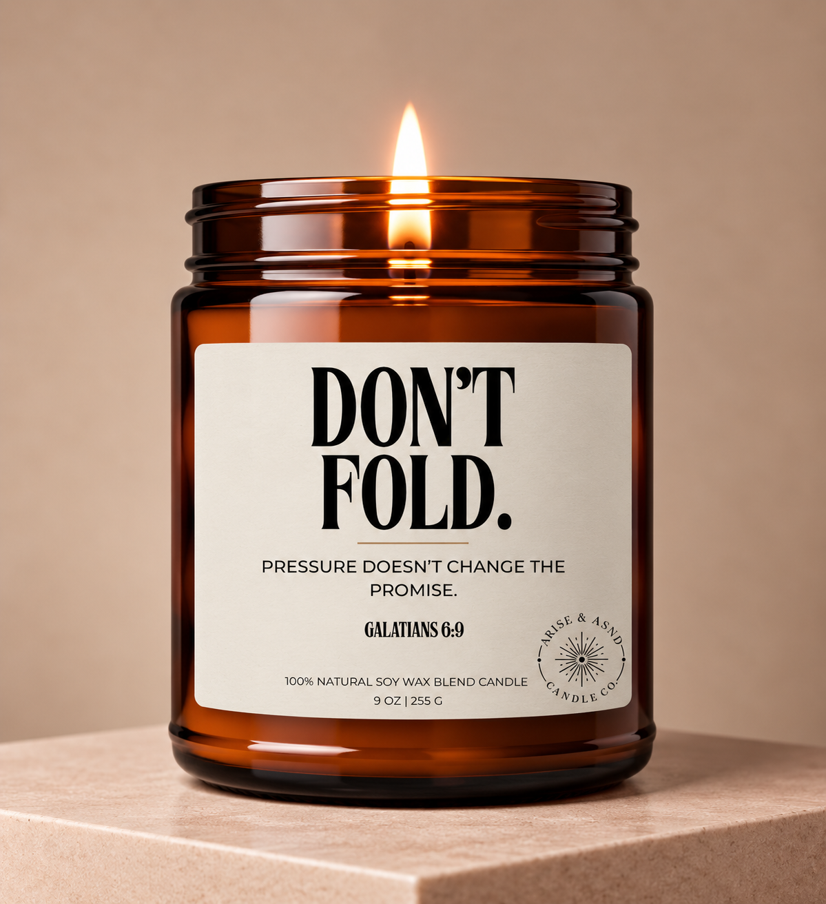 Don't Fold Christian Scripture Candle, Galatians 6:9, 9 oz Amber Jar