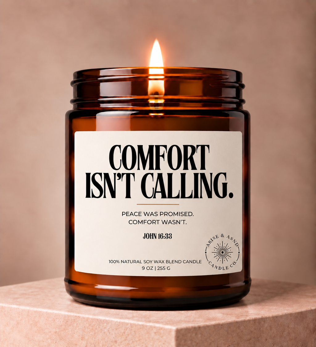 Comfort Is Calling Scripture Candle, John 16:33, 9 oz Amber Jar
