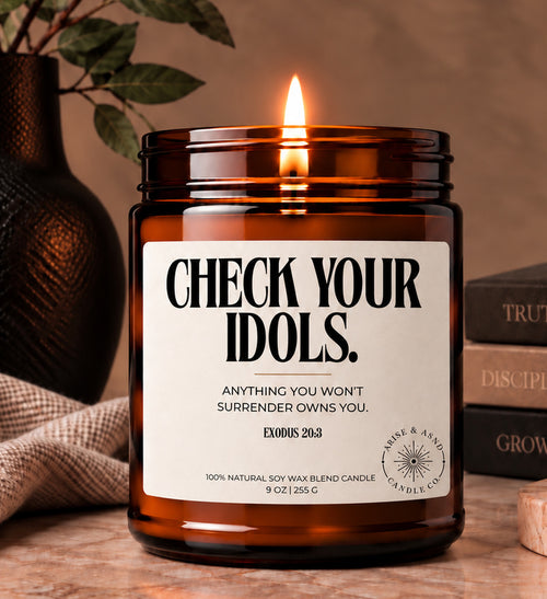Check Your Idols Christian Scripture Candle, Exodus 20:3, 9 oz Amber Jar